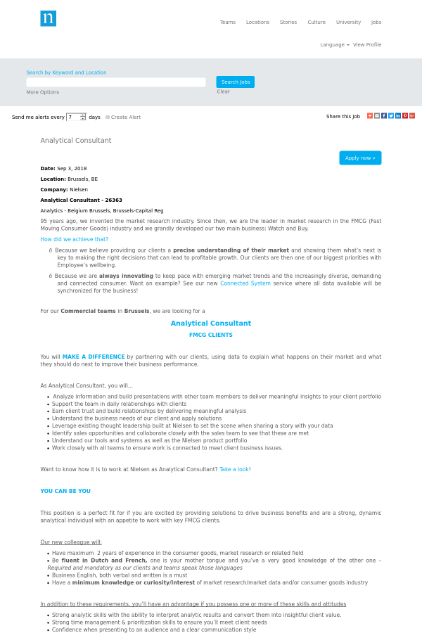 analytical consultant job at the nielsen company in brussels analytic ability