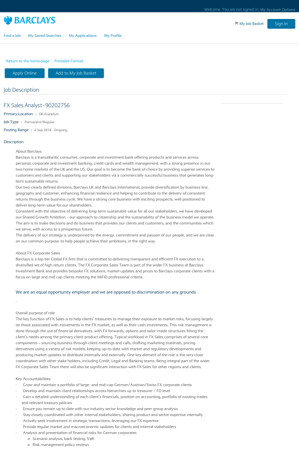 fx sales analyst job at barclays in frankfurt am main germany sales analyst