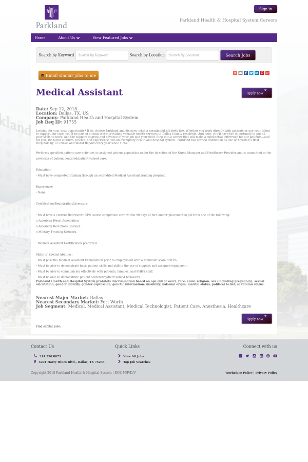 medical assistant job at parkland health hospital system in dallas register medical assistant jobs
