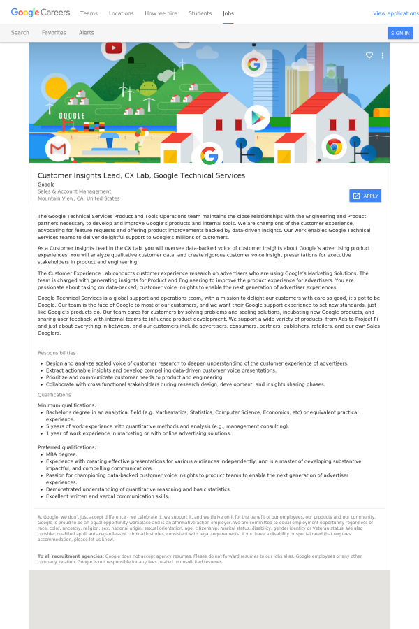 customer insights lead cx lab google technical services job at google customer service jobs