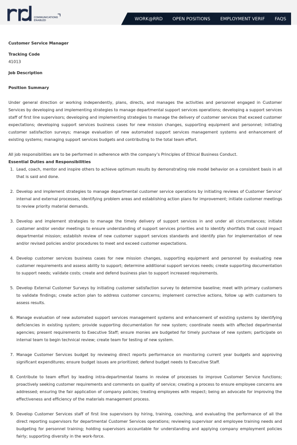 customer service manager job at rr donnelley in houston tx job description for customer service manager