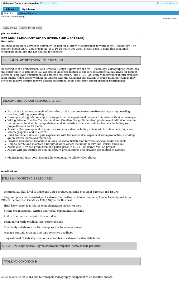 bft mgh radiology video internship job at massachusetts general videography job description