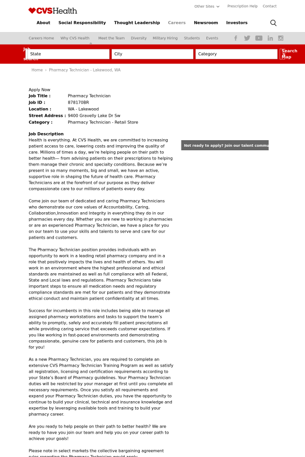 pharmacy technician job at cvs health in lake ms 14709010 cvs pharmacy job description