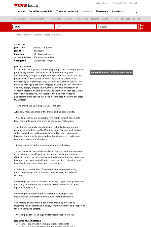 industrial engineer job at cvs health in lansdowne pa 14732027 industrial engineering job description