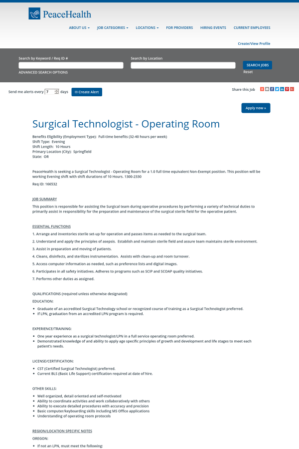 surgical technologist operating room job at peacehealth in surgical technician bls