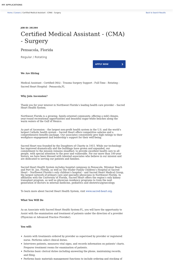 certified medical assistant cma surgery job at ascension non certified medical assistant jobs