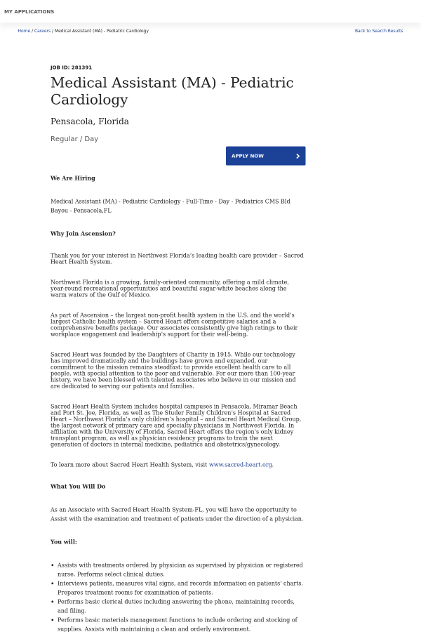 medical assistant ma pediatric cardiology job at ascension pediatric medical assistant jobs