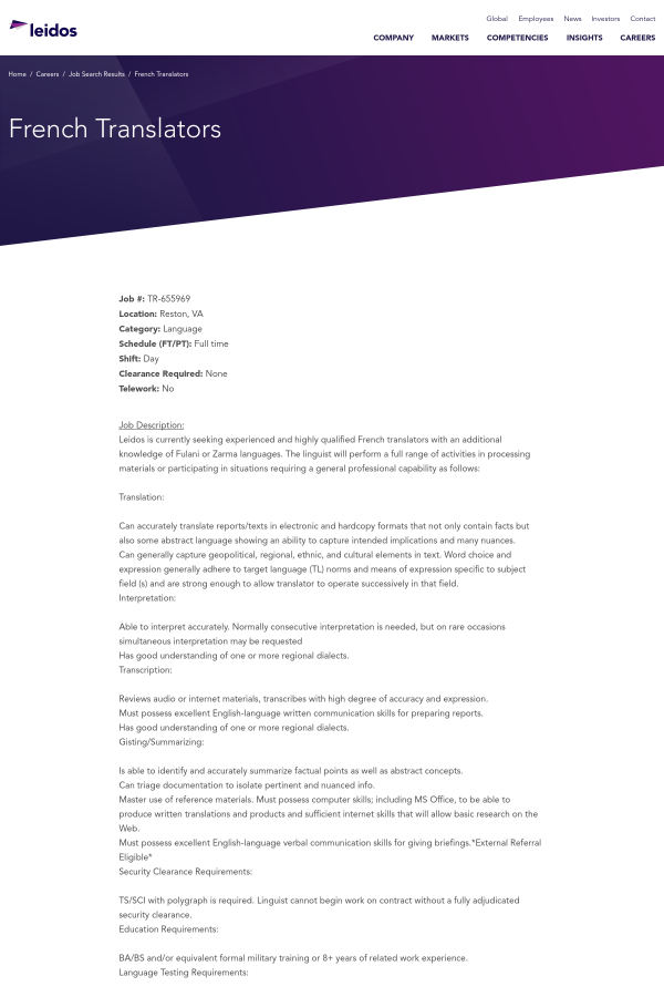 french translators job at leidos in reston va 14937654 tapwage