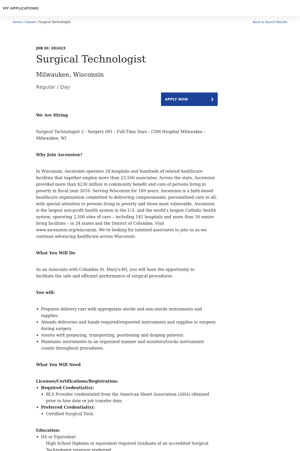 surgical technologist job at ascension health in milwaukee wi surgical technician bls