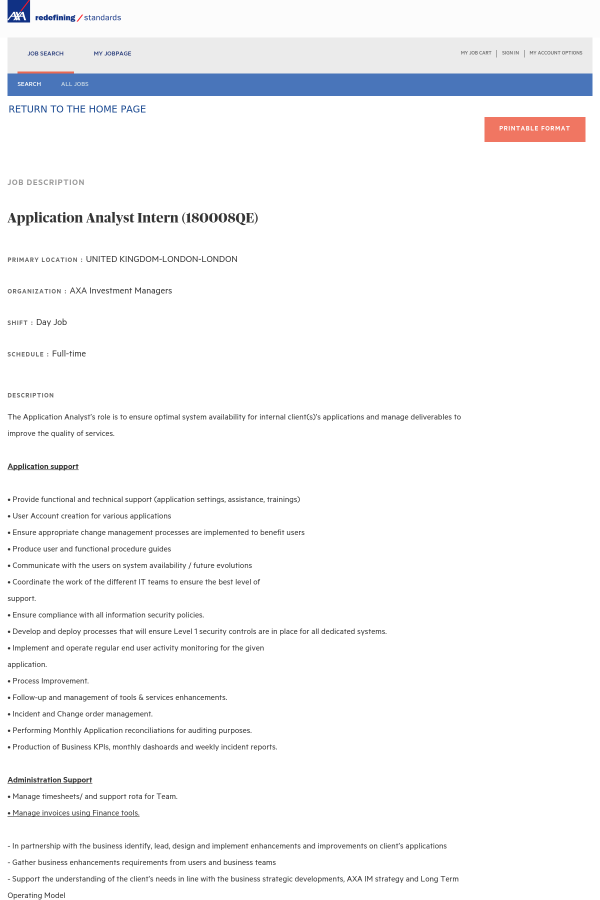 application analyst intern job at axa in london united kingdom