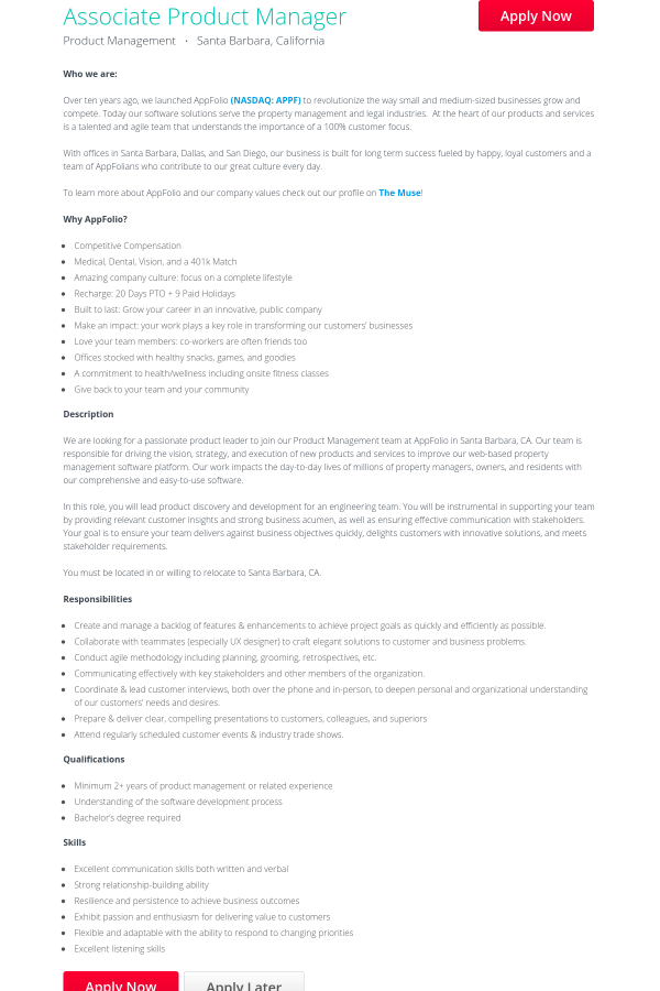 associate product manager job at appfolio in santa barbara ca associate product manager job description