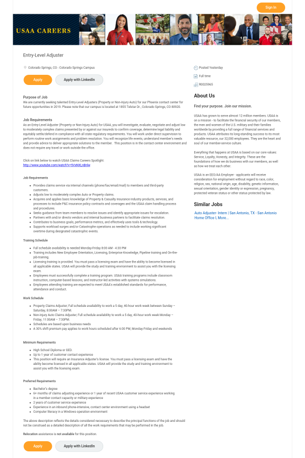 entry level adjuster job at usaa in colorado springs co 15044419 entry level auto jobs