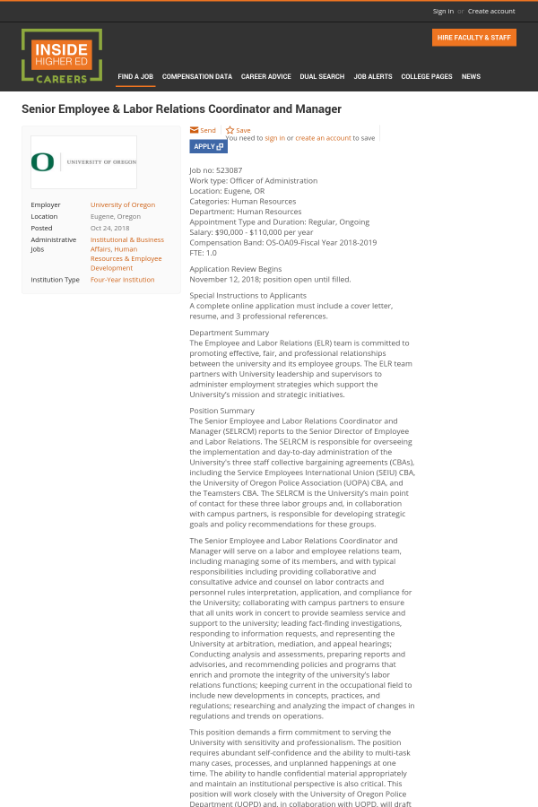 senior employee labor relations coordinator and manager job at