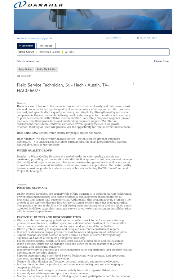 field service technician senior