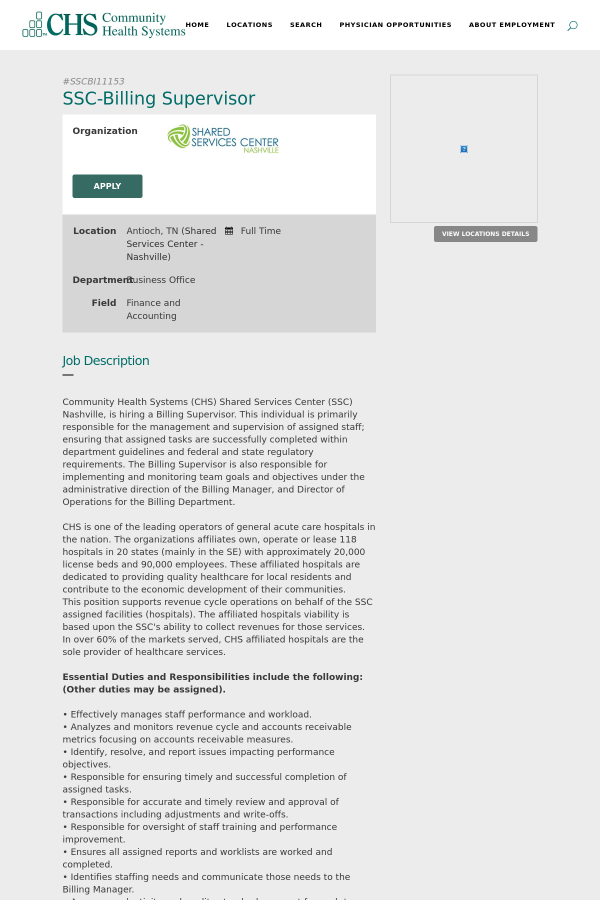 ssc billing supervisor job at community health systems in billing supervisor job description