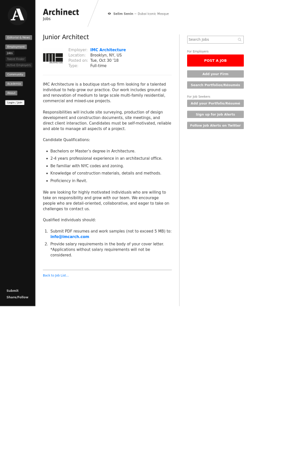 junior architect job at imc architecture in brooklyn ny 15151954 how to submit salary requirements