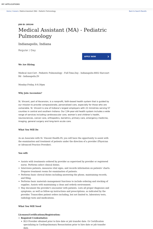medical assistant ma pediatric pulmonology job at ascension pediatric medical assistant jobs