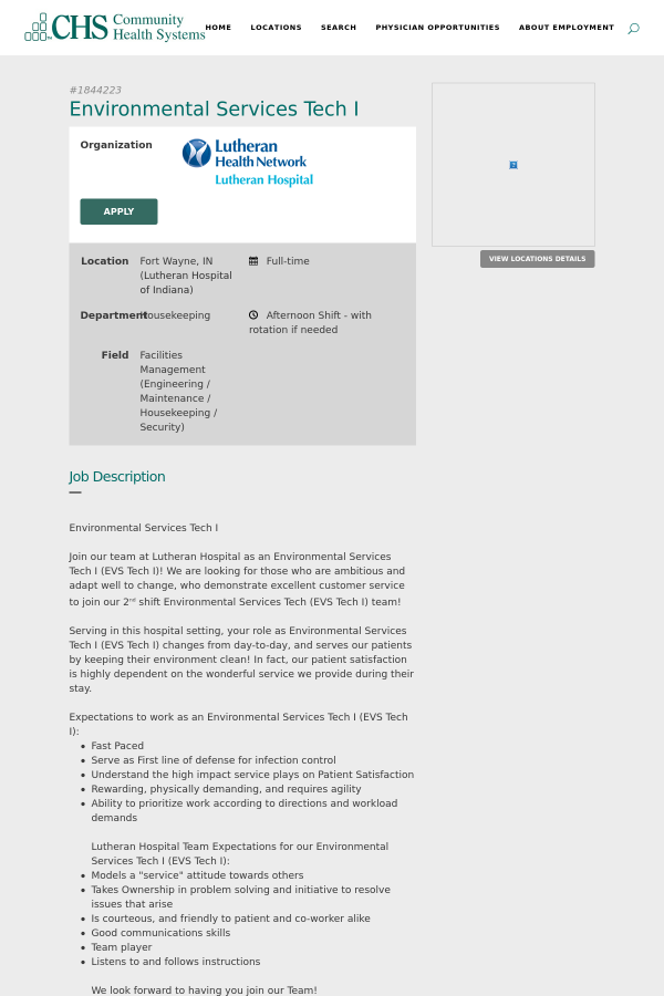 environmental services tech i job at community health systems in environmental services tech