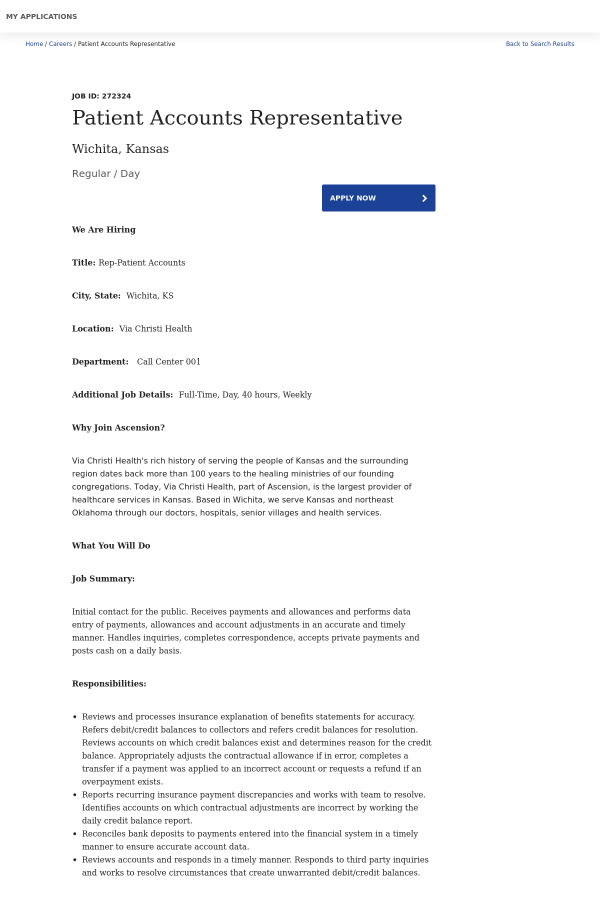 patient accounts representative job at ascension health in wichita patient accounts representative job description