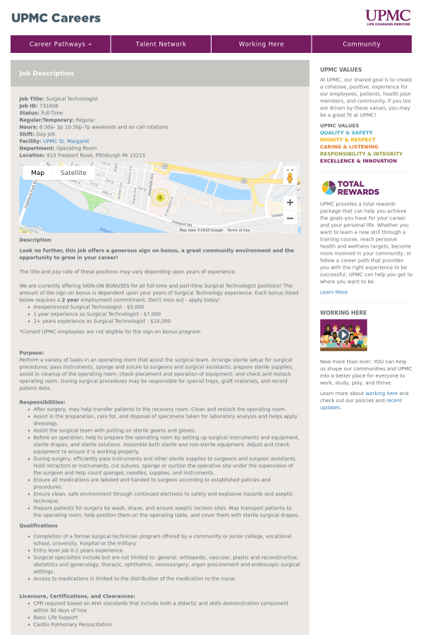 surgical technologist job at upmc in pittsburgh pa 15233165 surgical technologist job description