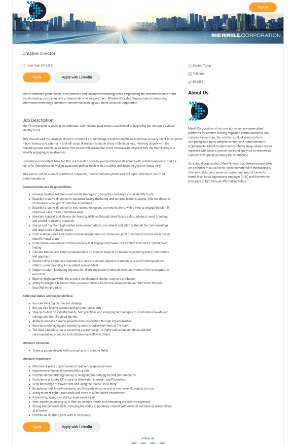 creative director job at merrill corporation in new york city ny duties of a creative director