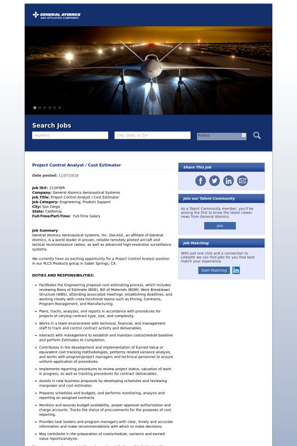 project control analyst cost estimator job at general atomics in cost estimating jobs