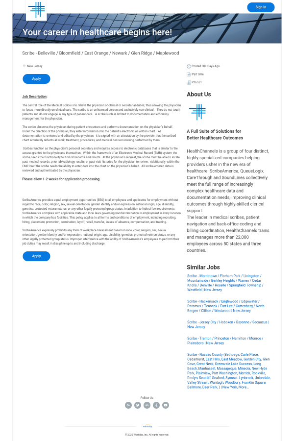 Scribe Belleville Bloomfield East Orange Newark Glen Ridge Maplewood Job At Scribe America In New Jersey Usa 15289069 Tapwage Job Search