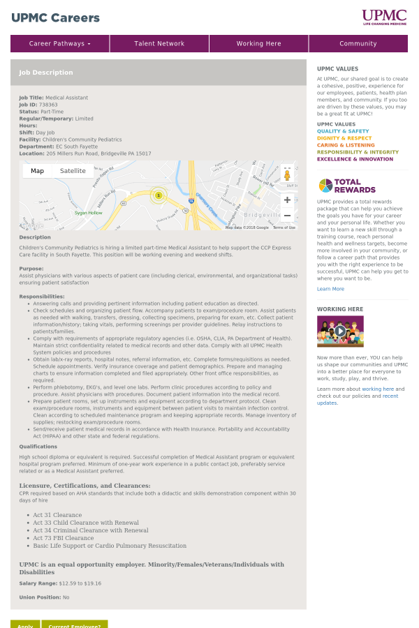 medical assistant job at upmc in bridgeville pa 15302024 part time medical assistant jobs