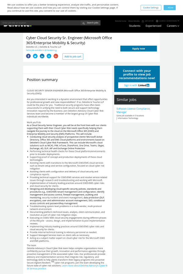cyber cloud security senior engineer microsoft office 365