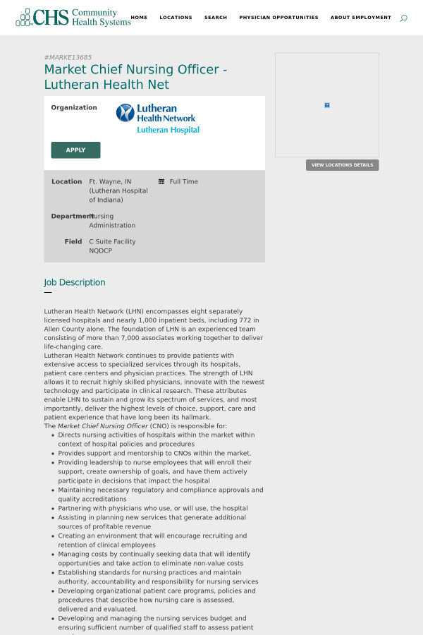 market chief nursing officer lutheran health net job at community chief nursing officer job description