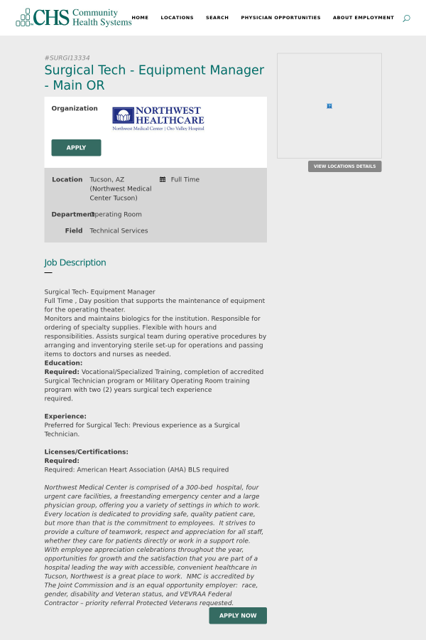 surgical tech equipment manager main or job at community health surgical technician bls