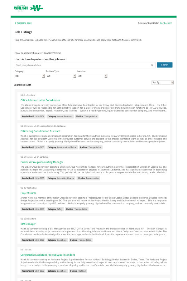 Listings Job At Walsh Group In Cleveland Oh Tapwage Job Search