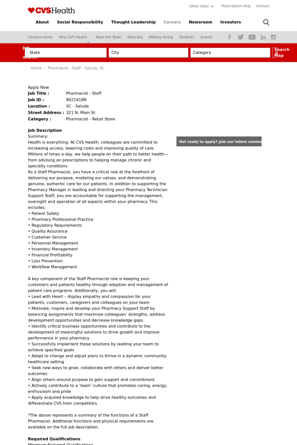 pharmacist staff job at