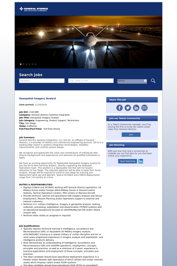 geospatial imagery analyst job at general atomics in san diego ca imagry analyst