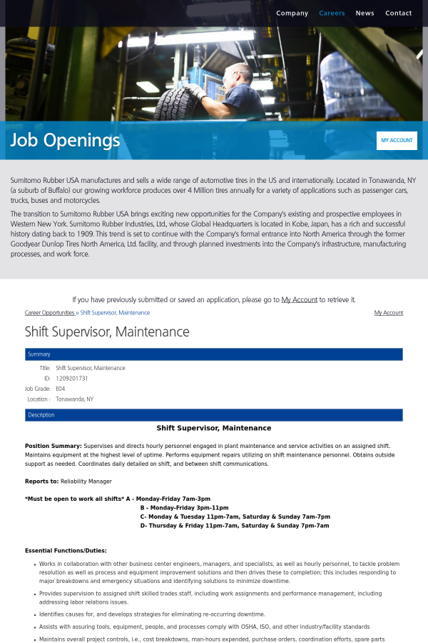 shift supervisor maintenance job at simitomo rubber in shift supervisor duties