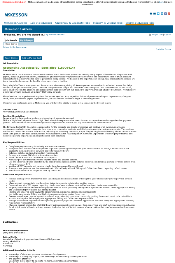accounting associate edi specialist job at mckesson in irving tx accounting associate job description