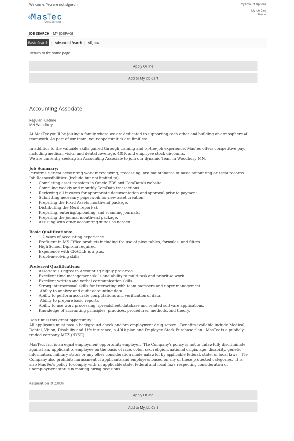 accounting associate job at mastec utility services in woodbury mn