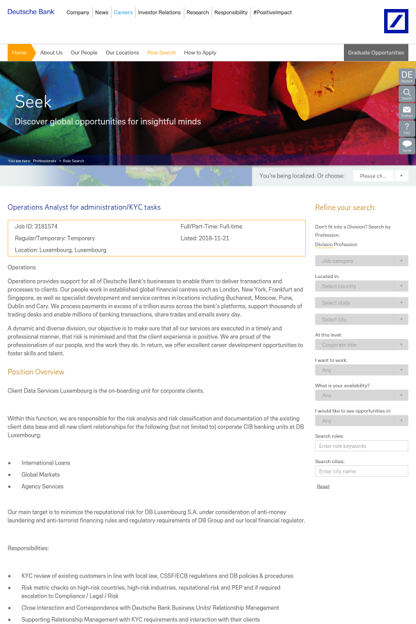 Operations Analyst For Administration Kyc Tasks Job At Deutsche