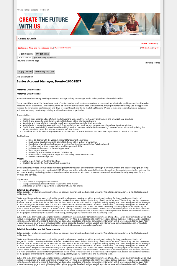 senior account manager bronto job at oracle in sydney australia senior account manager job description