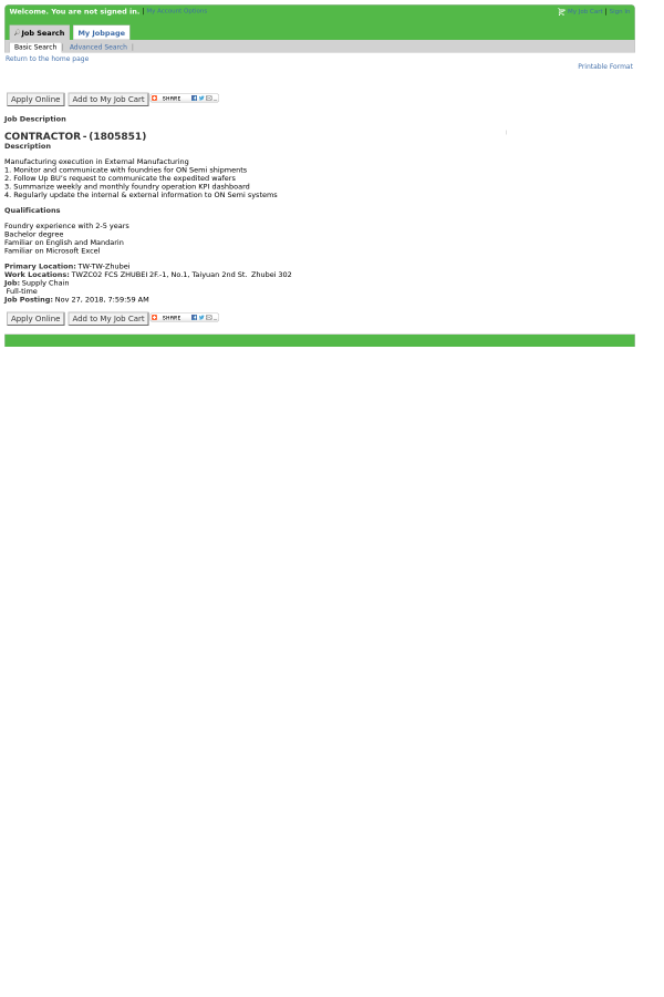 contractor job at on semiconductor in taiwan 15540208 tapwage microsoft contractor jobs