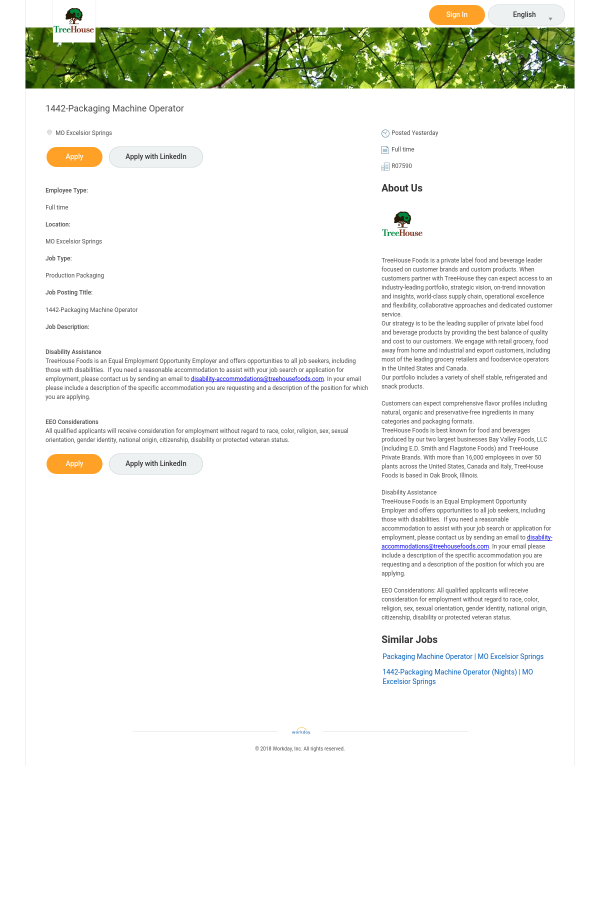 packaging machine operator job at treehouse foods in excelsior packaging machine operator job description
