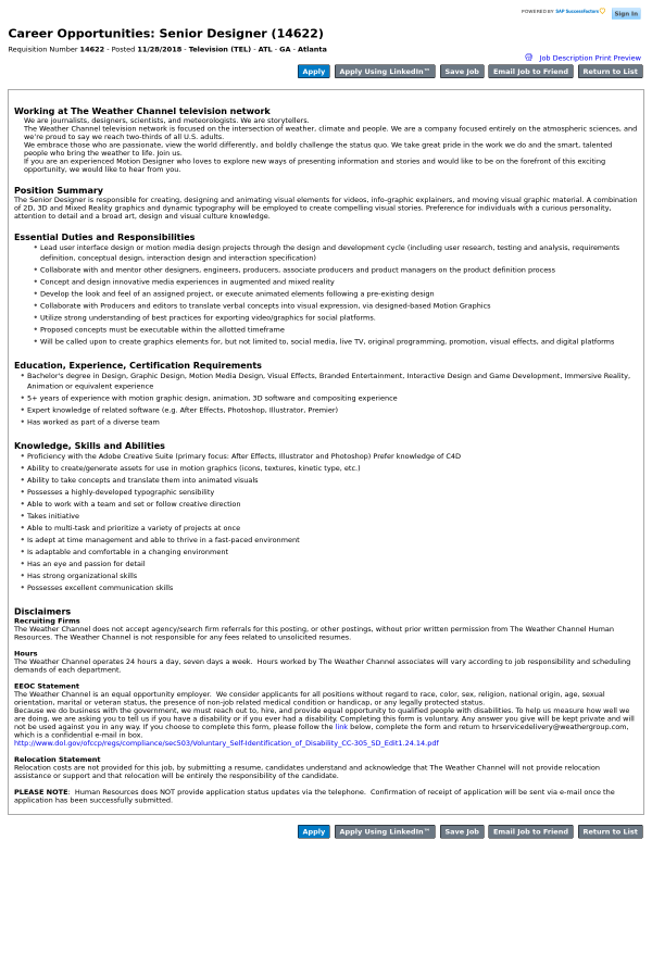 senior designer job at the weather company in atlanta ga 15564749 senior designer job description
