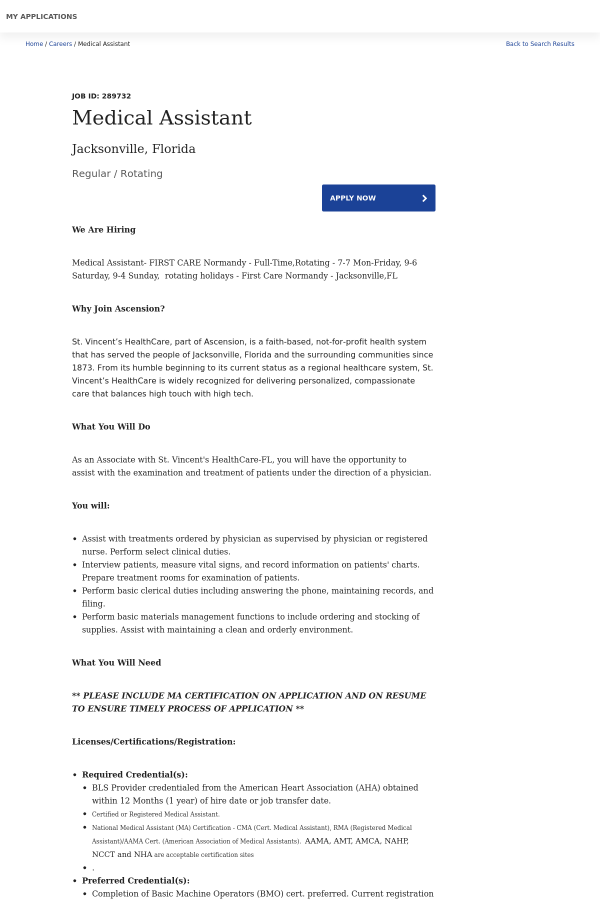 medical assistant job at ascension health in jacksonville fl register medical assistant jobs