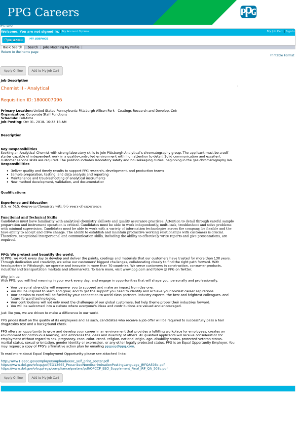 chemist ii analytical job at ppg industries in allison park pa job description chemist