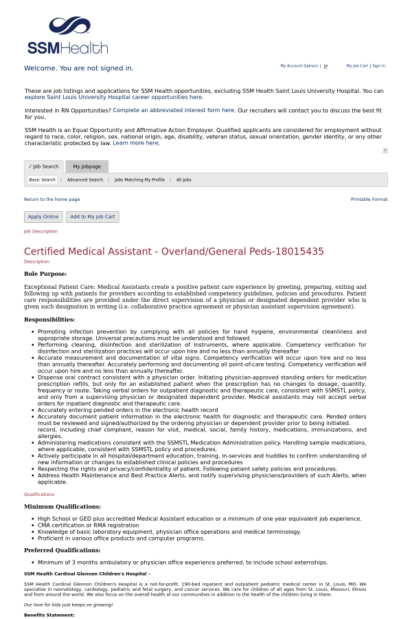 certified medical assistant overland general peds job at ssm register medical assistant jobs