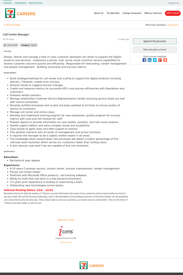 Center Manager 7 Eleven Center Manager 7 Eleven
