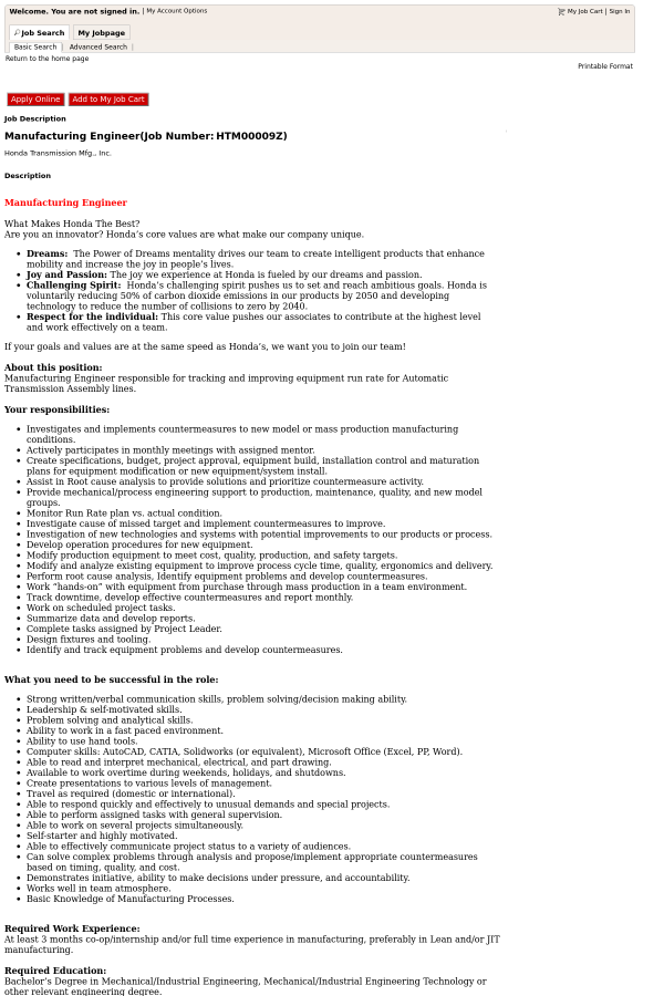 manufacturing engineer job at honda in russells point oh 15662090 industrial engineering job description