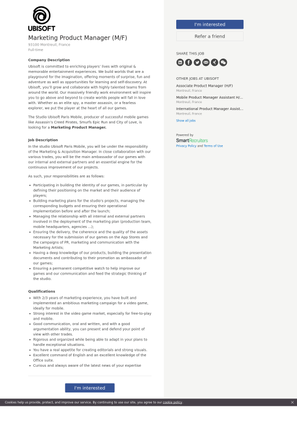 marketing product manager m f job at ubisoft in montreuil france associate product manager job description