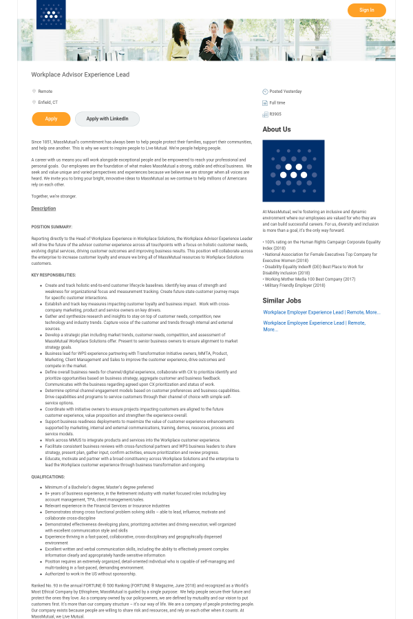 workplace advisor experience lead