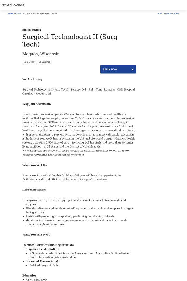 surgical technologist ii surg tech job at ascension health in surgical technician bls